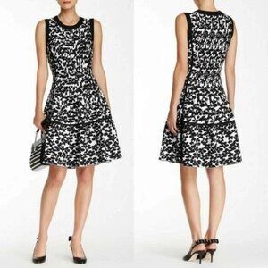Kate Spade Floral Jacquard Sleeveless‎ Fit-n-Flare Knit Dress Black/White XXS